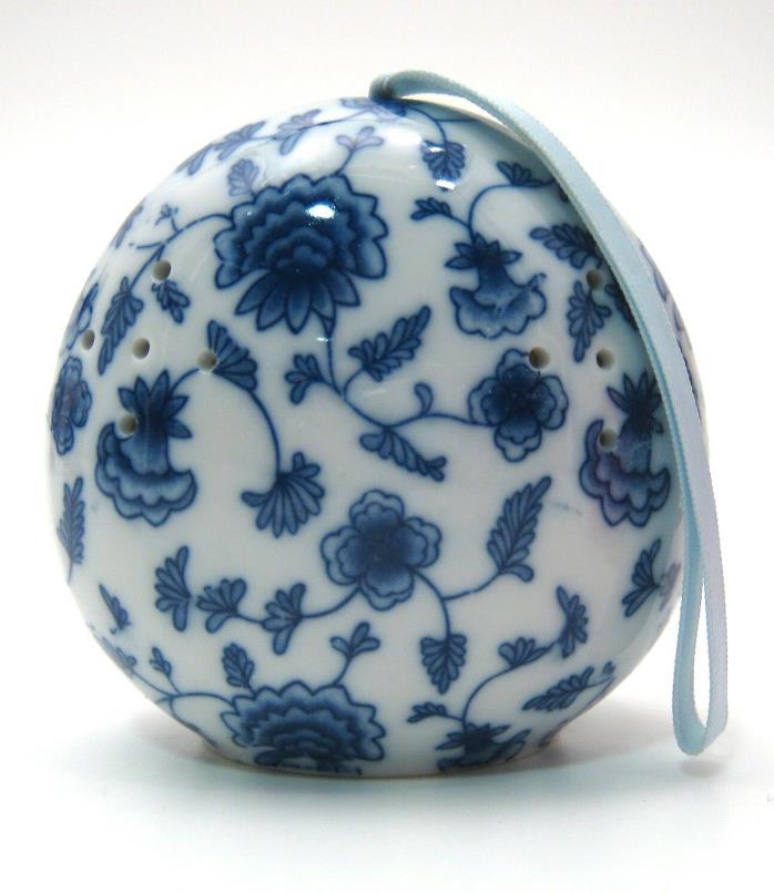 BLUE & WHITE Porcelain Fragrance Sachet ~ Pierced Holes ~ Blue Ribbon Hanger