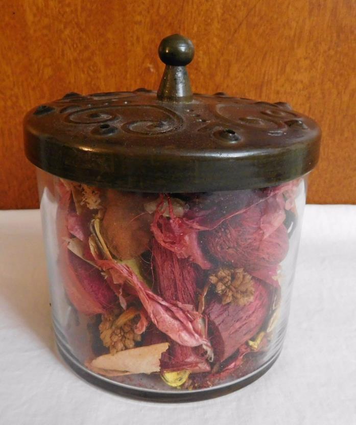 Glass Potpourri Bowl Pot Container with Decorative Metal Lid