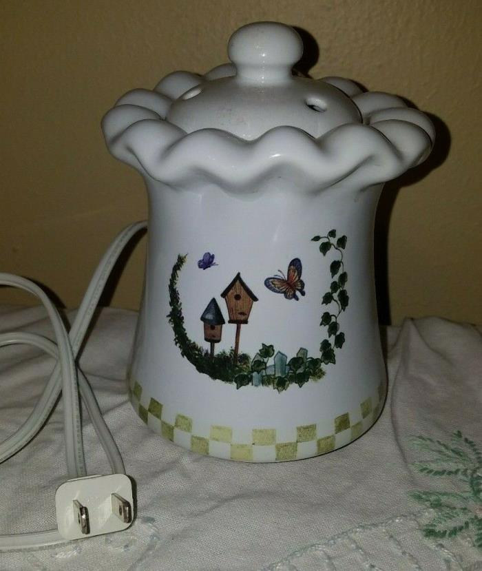 Ceramic Electric Potpourri Warmer White Birdhouse and Butterfly Design