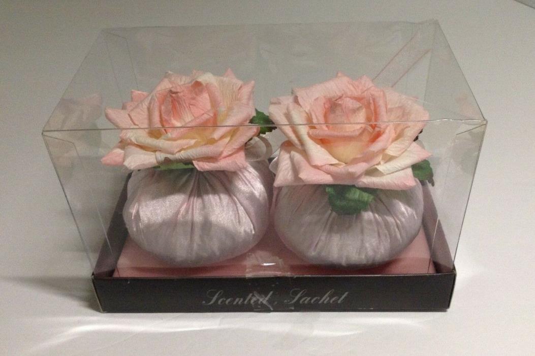 Two Pink Rose Scented Sachet for Vanity or Drawers