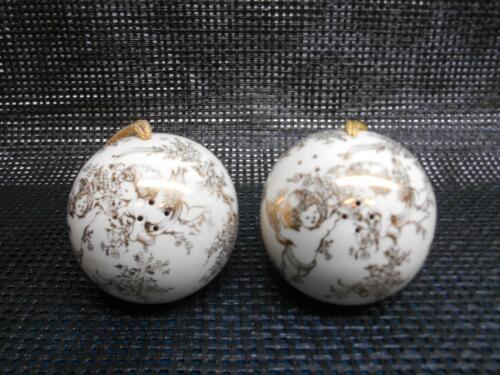 Old Vtg ANDRE RICHARD SACHET China Potpourri Ball Set 2 Made Japan Cherub Motif
