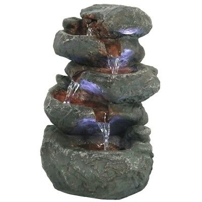 Indoor Water Fountain LED Light Tabletop Waterfall Zen Decor Table Small Rock
