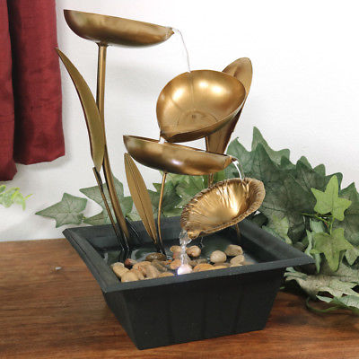 Sunnydaze Four Leaf Cascading Tabletop Water Fountain w/ LED Lights office home