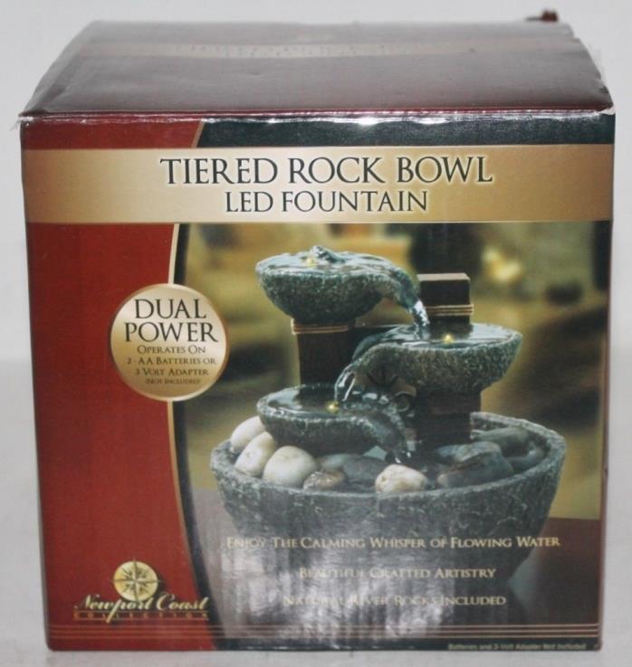 Tiered Rock Bowl Led Fountain w/River Rocks- Newport Coast-NIB