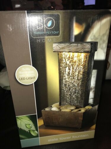 Slate Tower Fountain Sarah Peyton Home River Rocks LED Illumination  NIB. T