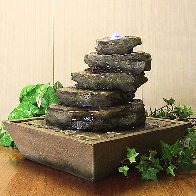 Cascading Rocks Tabletop Fountain w/ LED Lights - desk office home