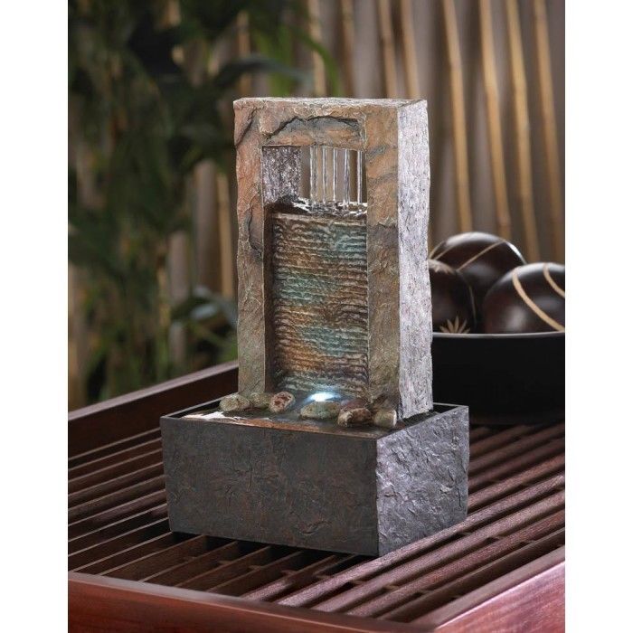 Water Fountain Cascading Tabletop Led Light Tier Rock Electric Indoor Home Decor