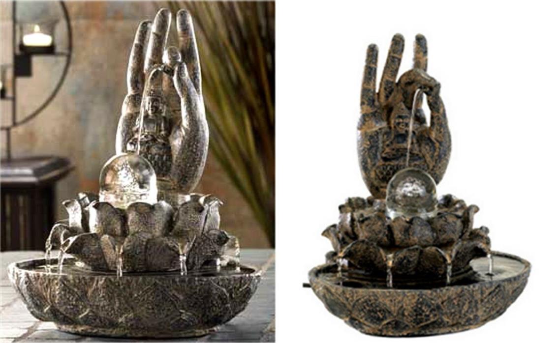 HAND OF BUDDHA TABLE FOUNTAIN ** STONE FINISH CASCADING WATER ** NIB