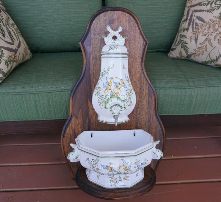 French Ceramic Lavabo on Wall Hanging Shaped Board