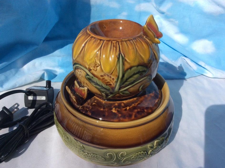Ceramic Ball w Butterfly Tabletop water Fountain , Handcrafted, works good