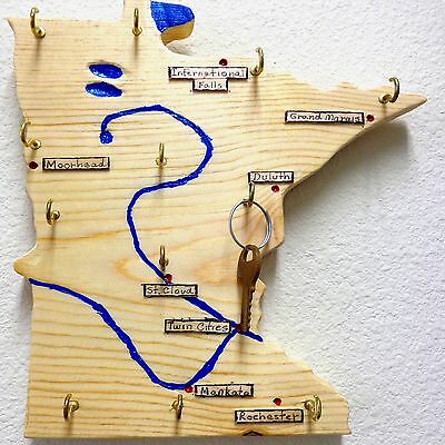 Home Made Hand Made Wood Key Hanger State of Minnesota Shape 9