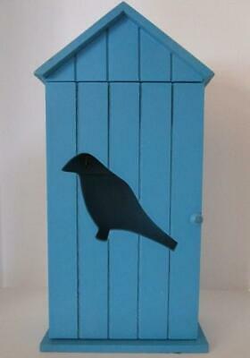 Painted Blue Wood Bird House Shaped Key  Cabinet/Holder  with Tags