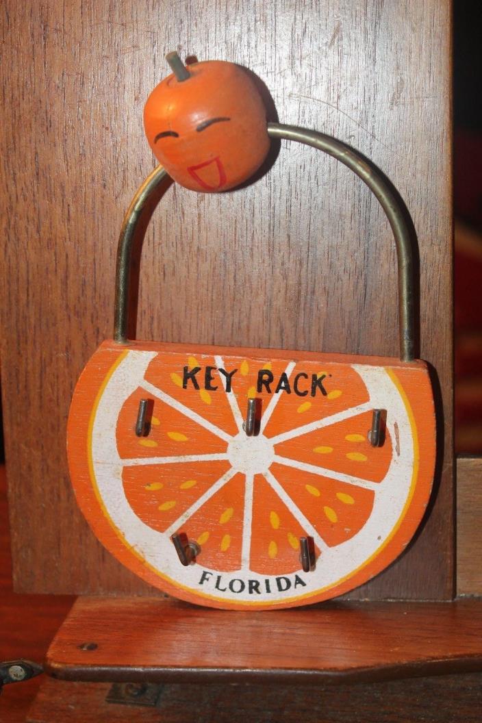 Vintage 1960's Florida Wooden Key Rack Orange Hand Painted