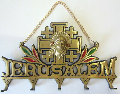 Christian Key Holder Rack Bronze Jerusalem Cross Crucifix Jesus Catholic VTG b