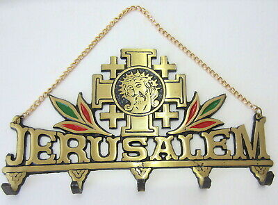 Christian Key Holder Rack Bronze Jerusalem Cross Crucifix Jesus Catholic VTG a