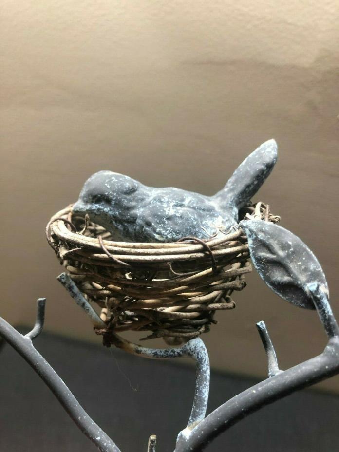 Keychain Holder Cast Iron Wall Mount KEYS Bird In Nest Rustic 5 Hanging Hooks