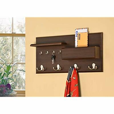 Entryway Coat Rack Mail Envelope Storage Key Holder Hooks In Cappuccino Finish
