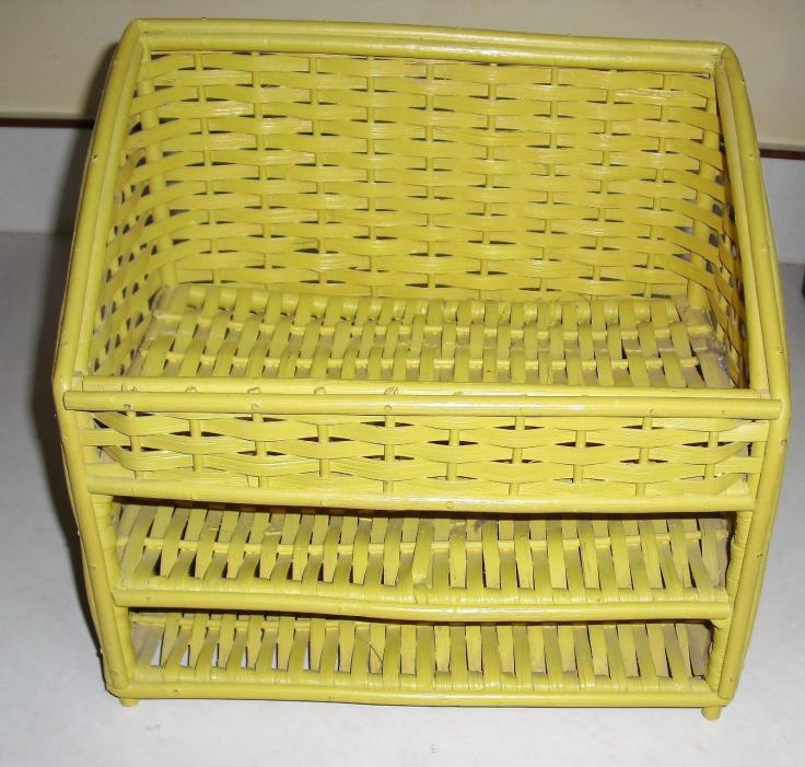 Vintage Wicker Woven Basket Yellow~Letter Bill Office Desk Organizer Holder~NUC