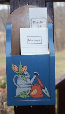 Rustic Wood Wall Mount Letter Mail Newspaper Key Holder Depicts Garden Scene