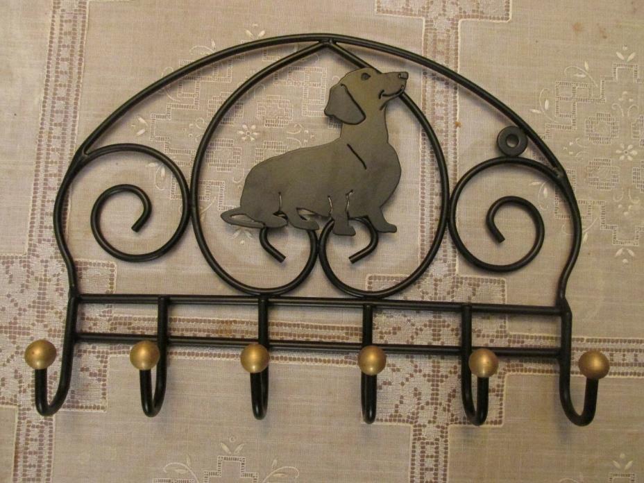 Sitting Dachshund Dog Key Rack / Pet Leash Hanger - Black Metal