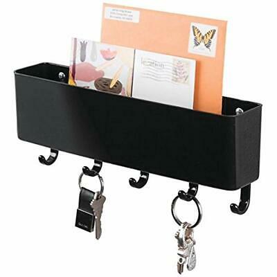 MDesign Wall Key Hooks Mount Plastic Mail Organizer Storage Basket - 5 For Holds