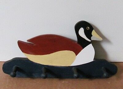 Vintage duck key holder plaque. Hand carved and painted. Signed by the artist