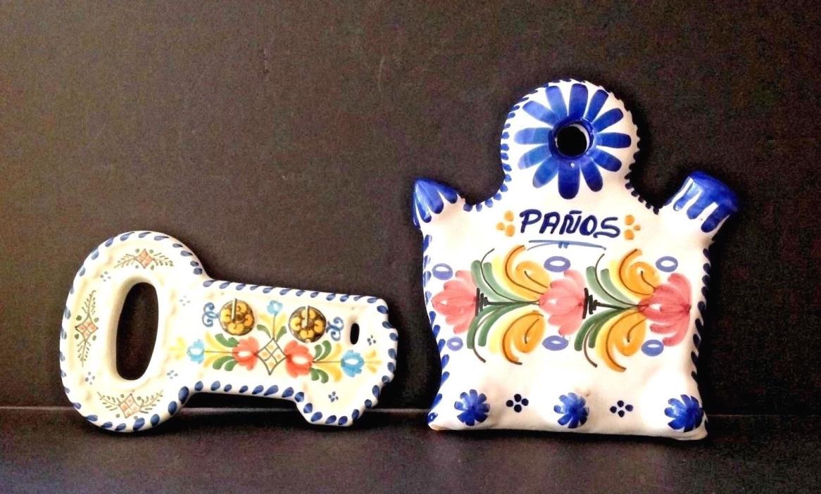 Lot Ceramic Handpainted Talavera Spain Key Holder/Wall Mount Kitchen Towel Rack