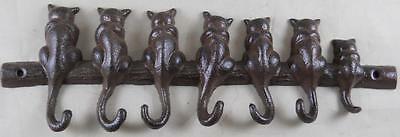 Iron Cat Key Rack w/ 7 Hooks - Cats Kitten Key Holder Animal Decor Gift Gifts