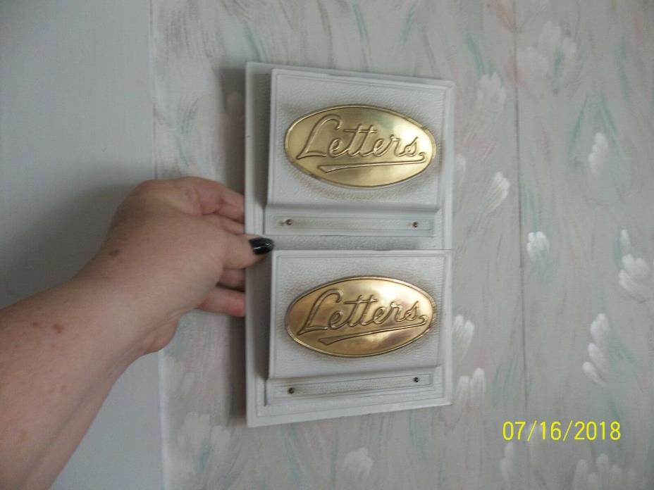 VINTAGE Metal / Tin WALL MOUNTED LETTER HOLDER  ~ White & Gold ~MADE IN ENGLAND