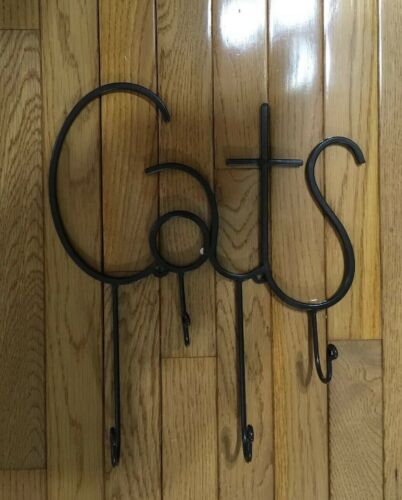 Cast Iron Metal Wall Hanging 4 Hooks Cats Keys Hat Coats