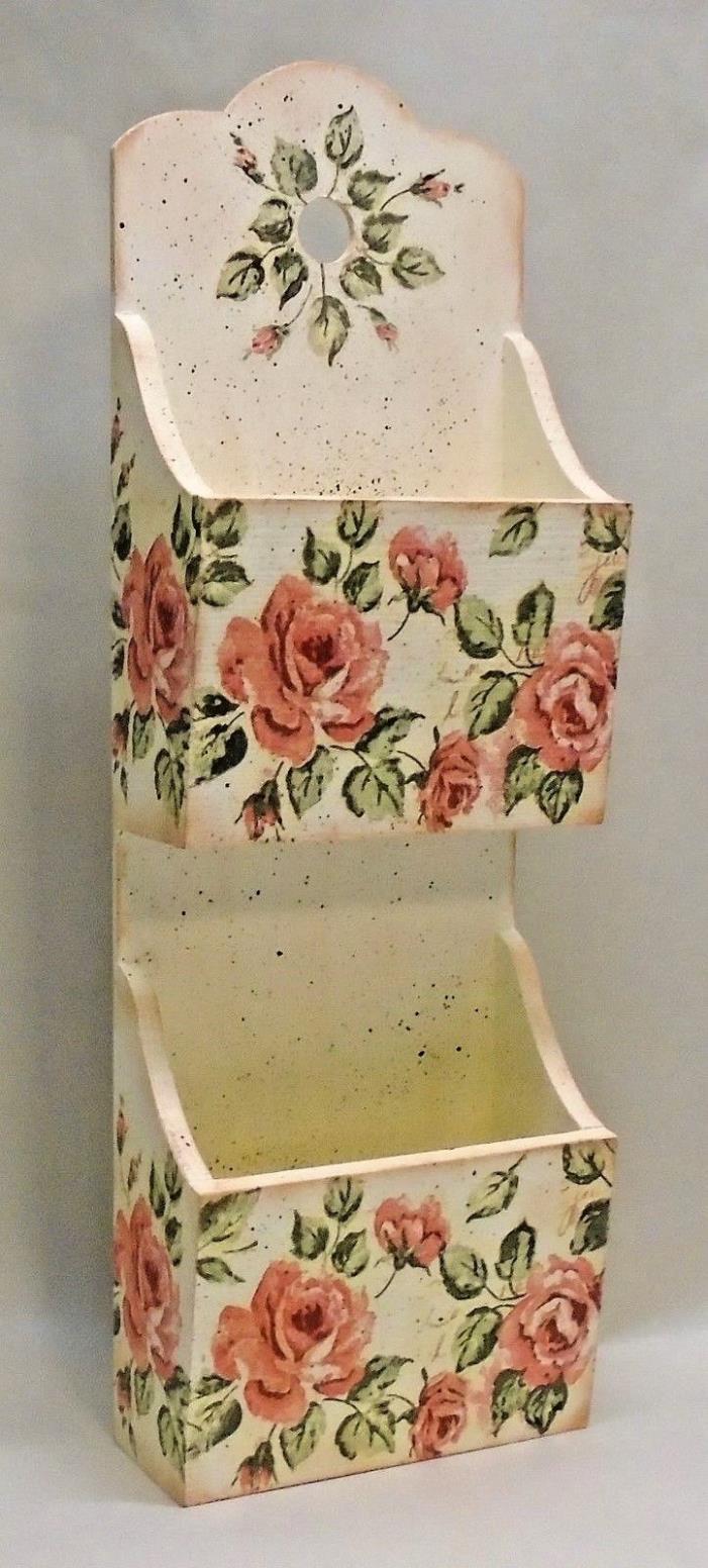 Wood Decoupage Mail Holder, Vintage Roses, Shabby Chic