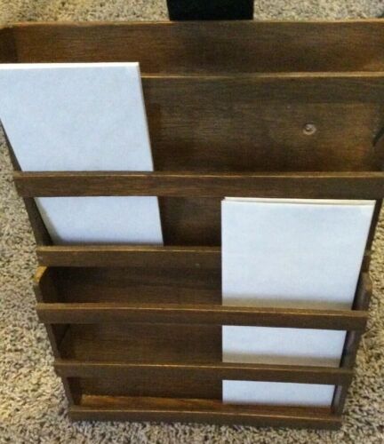 PRIMITIVE WOODEN WALL MOUNT BILL LETTER 2-TIER FILE ORGANIZER  HAND MADE