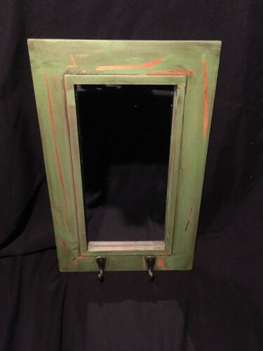 Hand Painted Distressed Green Farmhouse Mirror/ Key Holder