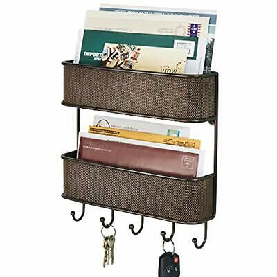 MDesign Wall Mount Metal Key Hooks Woven Mail Organizer Storage Basket - 2 6 For