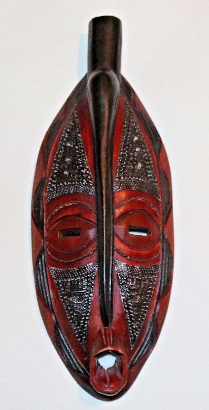 Decorative Wood Mask Ghana Native Tribal  18 inch Metal Ornamentation African