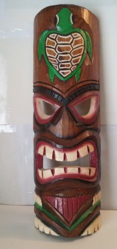 Hanging Hand Carved Island Style Wooden Party Tiki Mask 19 1/2 Inch