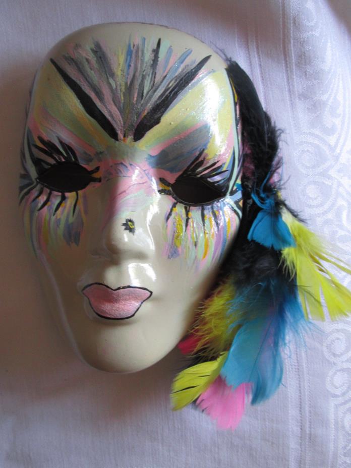 Ceramic wall Mask hand painted, signed, wall decoration