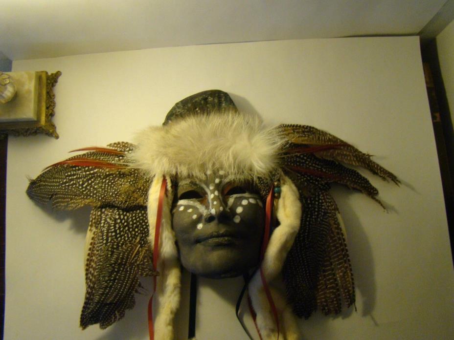 Elaborate Wall Mask with Pheasant Feathers and Fur