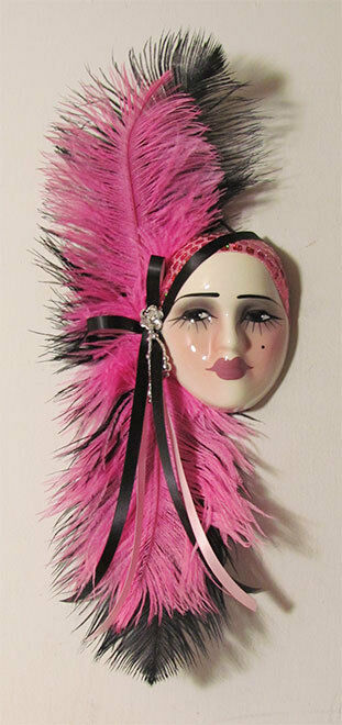 Unique Creations Lady Face Mask Wall Hanging Decor - Pink /Black