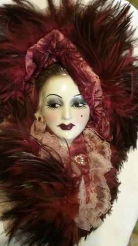 Clay Art Ceramic Face Wall Mask, Gorgeous Decorative Feathered Wall Hanging