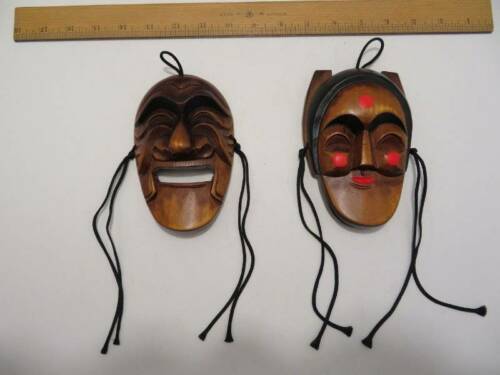 2 Small Wood Carved Masks 5 1/2