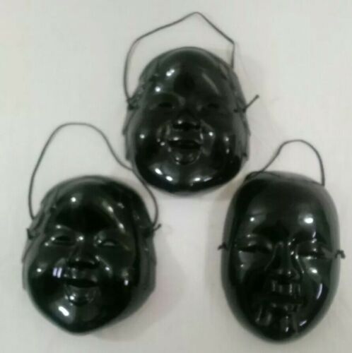 3 Black Ceramic Masks ~ Wall Decor ~ Theater Faces Accent ~ Mardi Gras ~ Pier 1