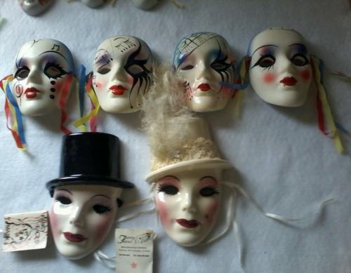 4  Clay Art Ceramic Face Masks,   Style Musical Theme & 2 Top Hat female, male