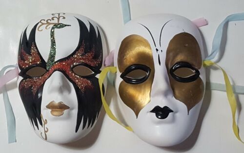 Pair of vintage, Small, Ceramic, decorative Wall Masks hand painted