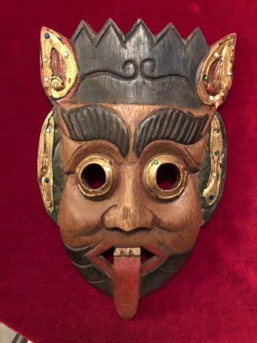Hand Carved Wood Hand Painted Hanging Wall Mask