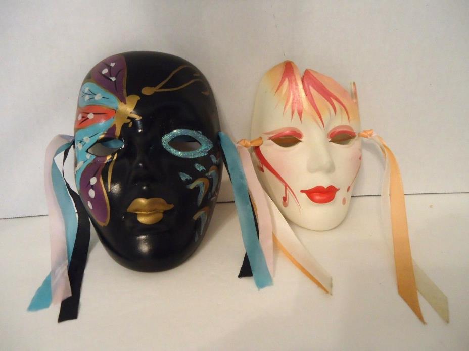 Vintage Drama Theater Face Clay Chalk Mask Wall Decor Lot of 2  6