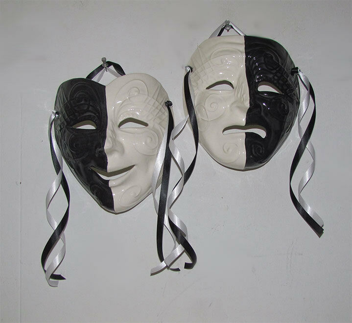 Half Black & White X-Large Italian Comedy / Tragedy Face Mask Wall Hanging Decor