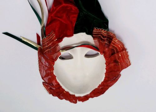 Vintage Jester Ceramic Wall Mask Porcelain Medieval Christmas? Red Green