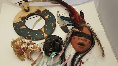 LOT of 3 Masks & 1 Mirror Native American theme + Venetian DECORATIVE