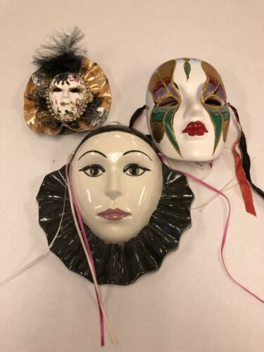 Ceramic face mask lady lot of 3 mardi gras wall hanging